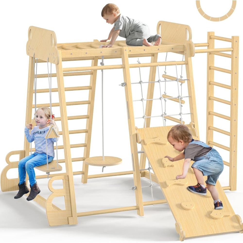 Kids Outdoor Swing And Slide - Indoor Jungle Gym 9-in-1 Playground Kids