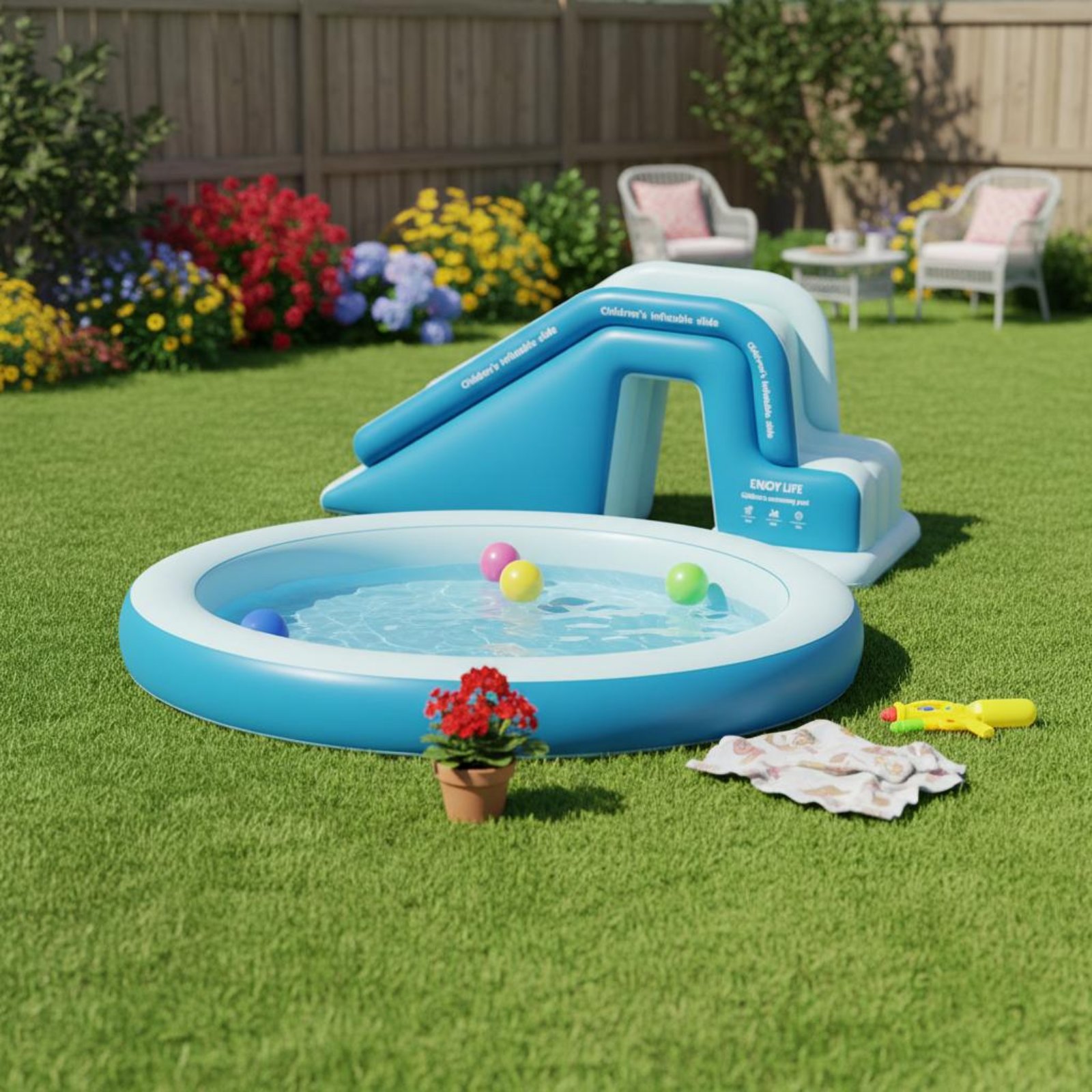 Inflatable Pool Slide Foldable - Kids Outdoor Nature Toys recension och pris