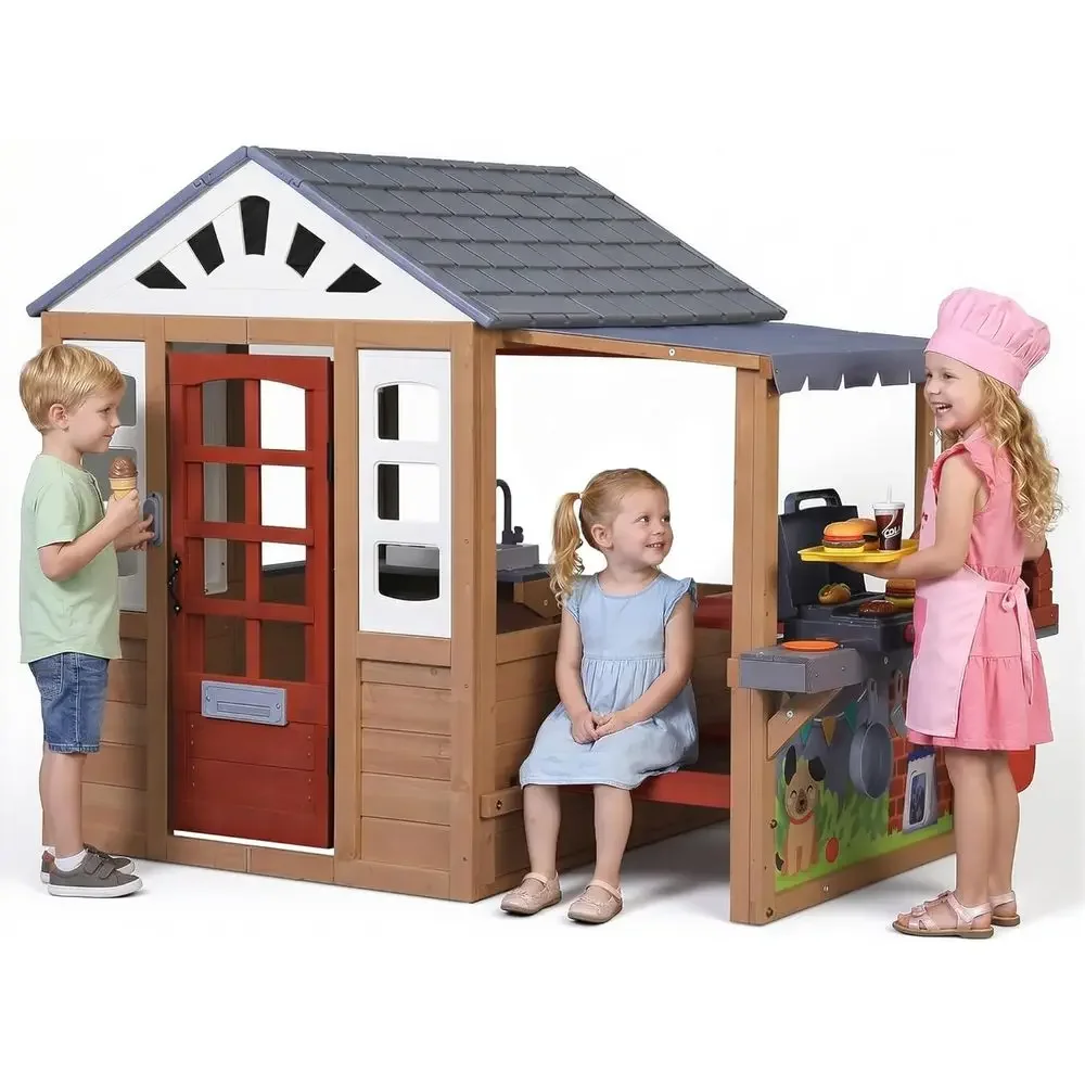 Kids Outdoor Wooden Playhouse, - Kids Outdoor Play Table recension och pris